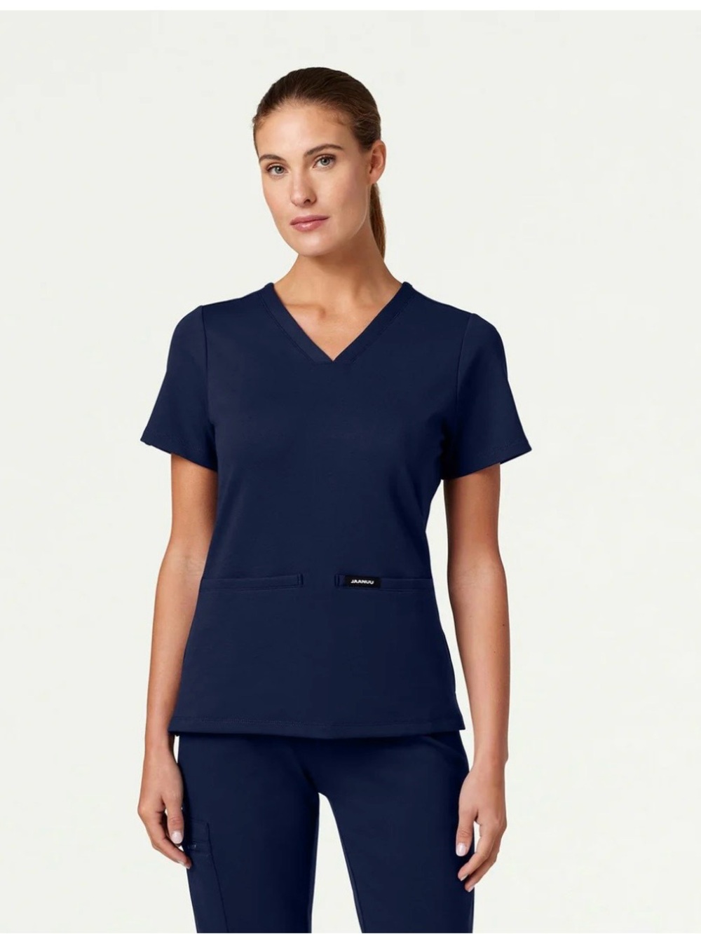 Jaanuu Women's V-Neck Scrub Top - Navy Blue